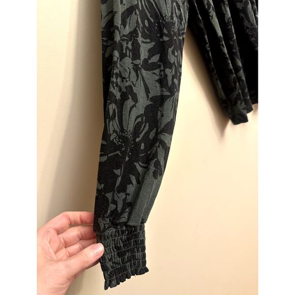 Zac & Rachel Floral Smocked V-Neck Top XL – Black Green Long Sleeve Blouse - Picture 4 of 6